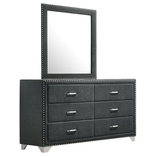 Melody 6-drawer Upholstered Dresser with Mirror Grey - The Sleep Loft - Online Mattress Showroom NYC