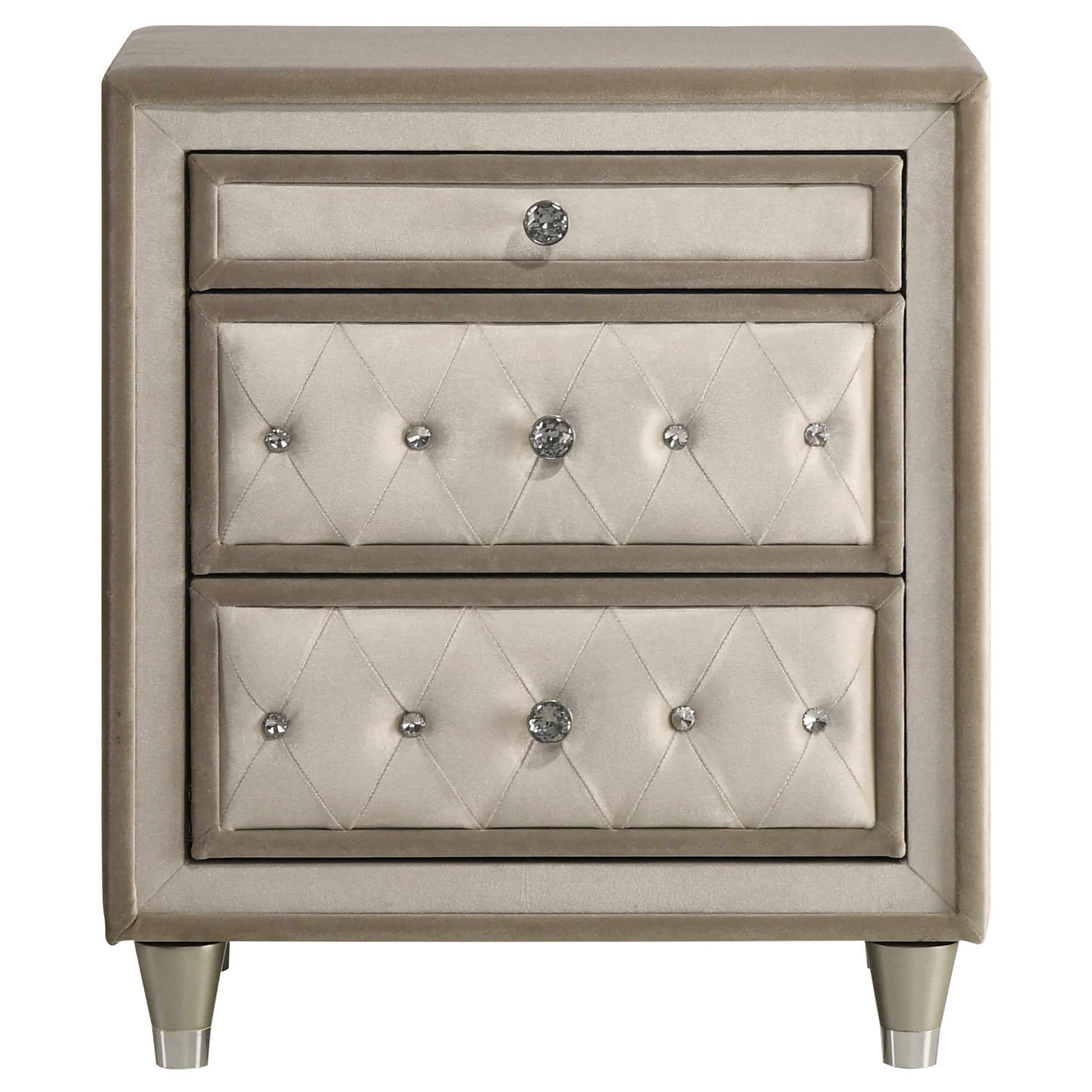 Antonella Upholstered 3-drawer Nightstand Ivory and Camel
