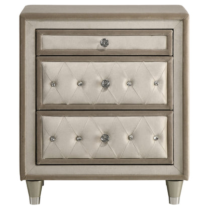 Antonella Upholstered 3-drawer Nightstand Ivory and Camel