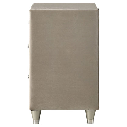 Antonella Upholstered 3-drawer Nightstand Ivory and Camel