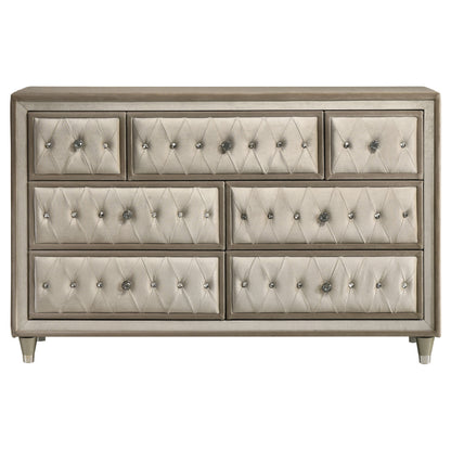 Antonella 7-drawer Upholstered Dresser Ivory and Camel