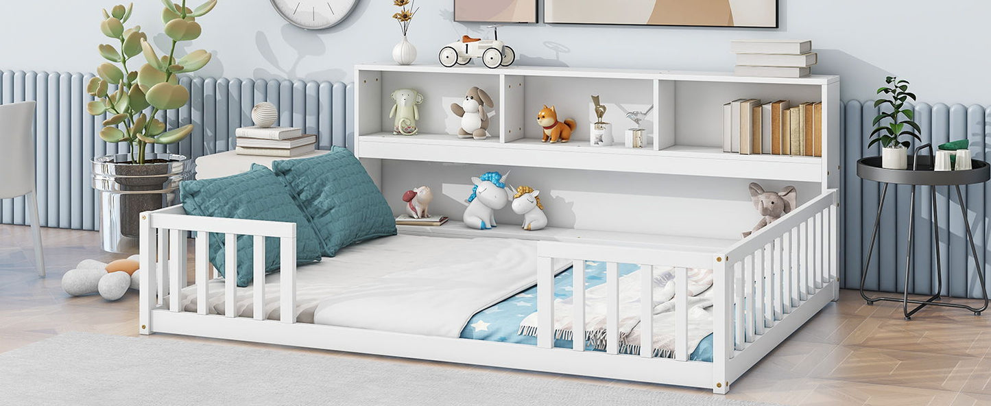 Floor Bed With Side Bookcase, Shelves, Guardrails - The Sleep Loft - Online Mattress Showroom NYC