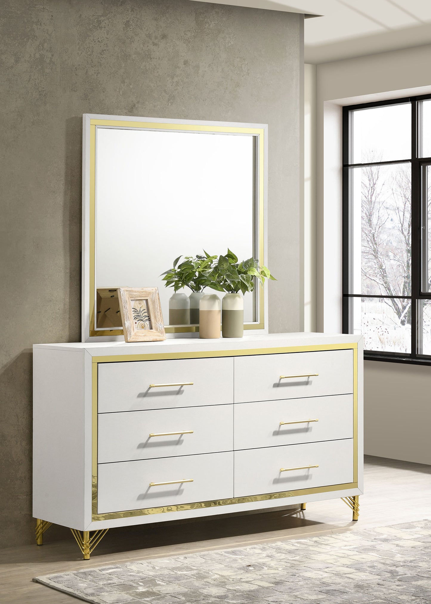 Lucia 6-drawer Dresser with Mirror White 