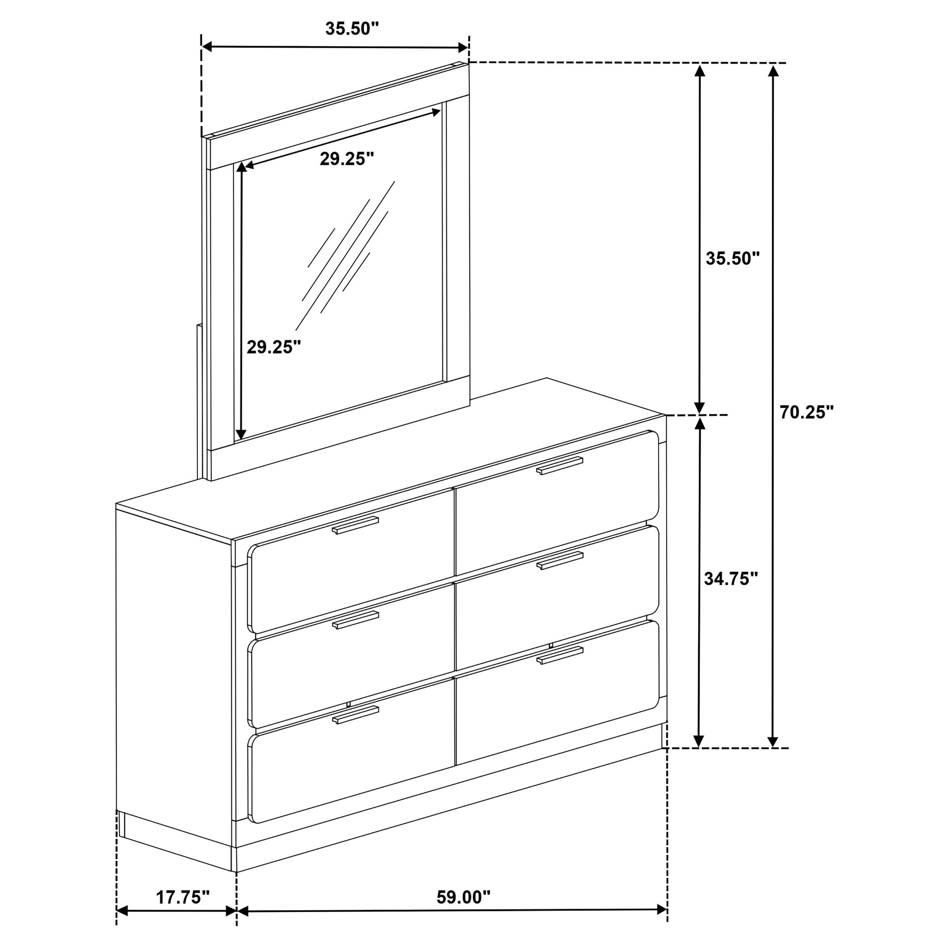 Caraway 6-drawer Dresser with Mirror Black