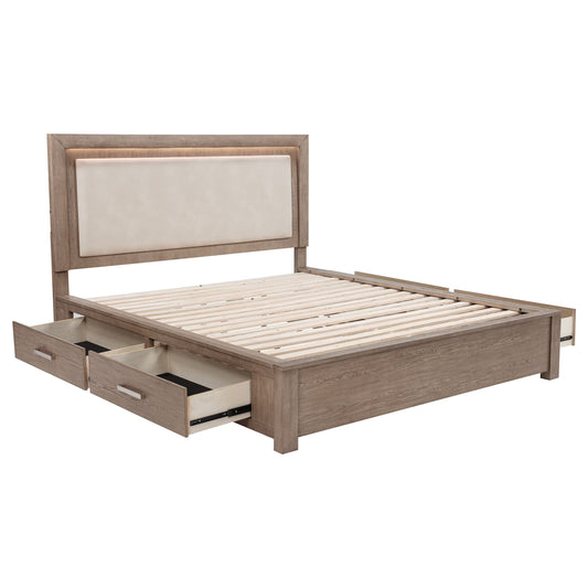 Kenora 56-inch Eastern King LED Storage Bed Barley Brown - The Sleep Loft - Online Mattress Showroom NYC