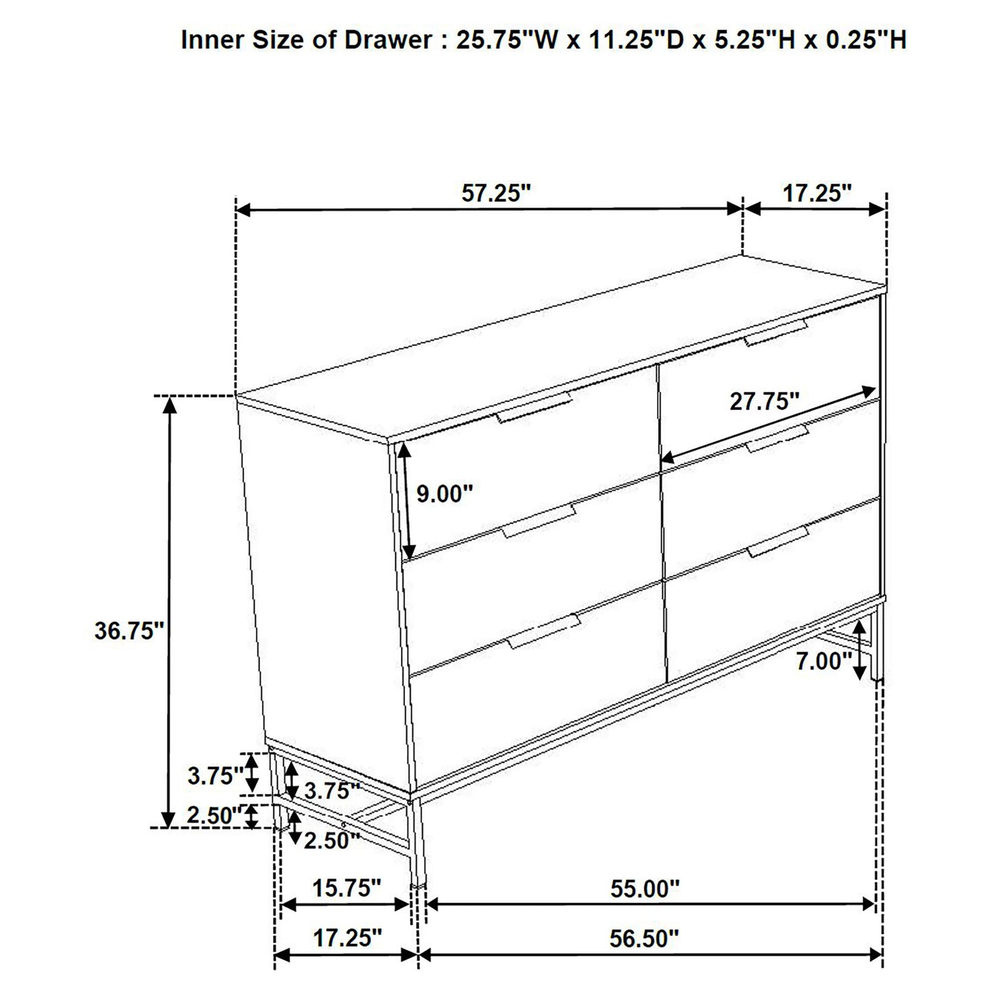 Sonora 6-drawer Bedroom Dresser White 