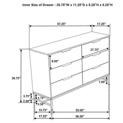 Sonora 6-drawer Bedroom Dresser White 