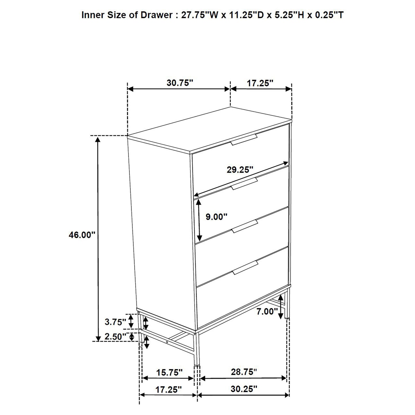 Sonora 4-drawer Bedroom Chest White 