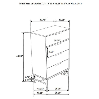 Sonora 4-drawer Bedroom Chest White 