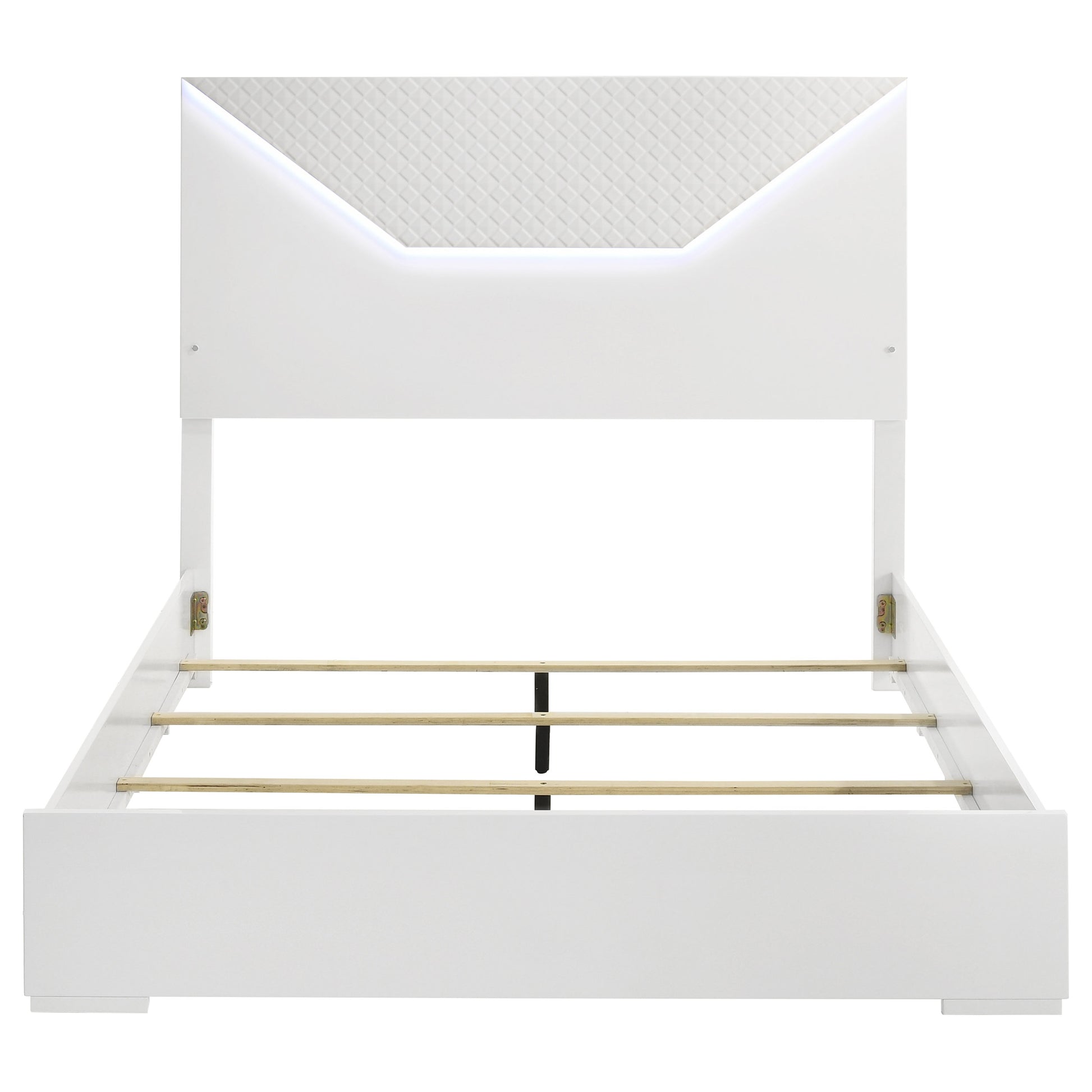 Ives Queen Panel Bed LED Headboard White High Gloss