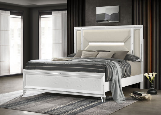 Marmore 64-inch Eastern King Panel Bed LED Headboard White - The Sleep Loft - Online Mattress Showroom NYC