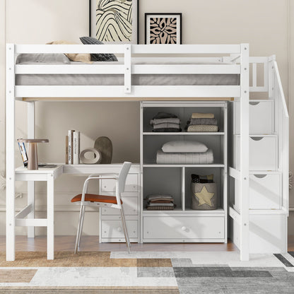 Loft Bed & L Shaped Desk, Drawers, Cabinet, And Storage Staircase - The Sleep Loft - Online Mattress Showroom NYC