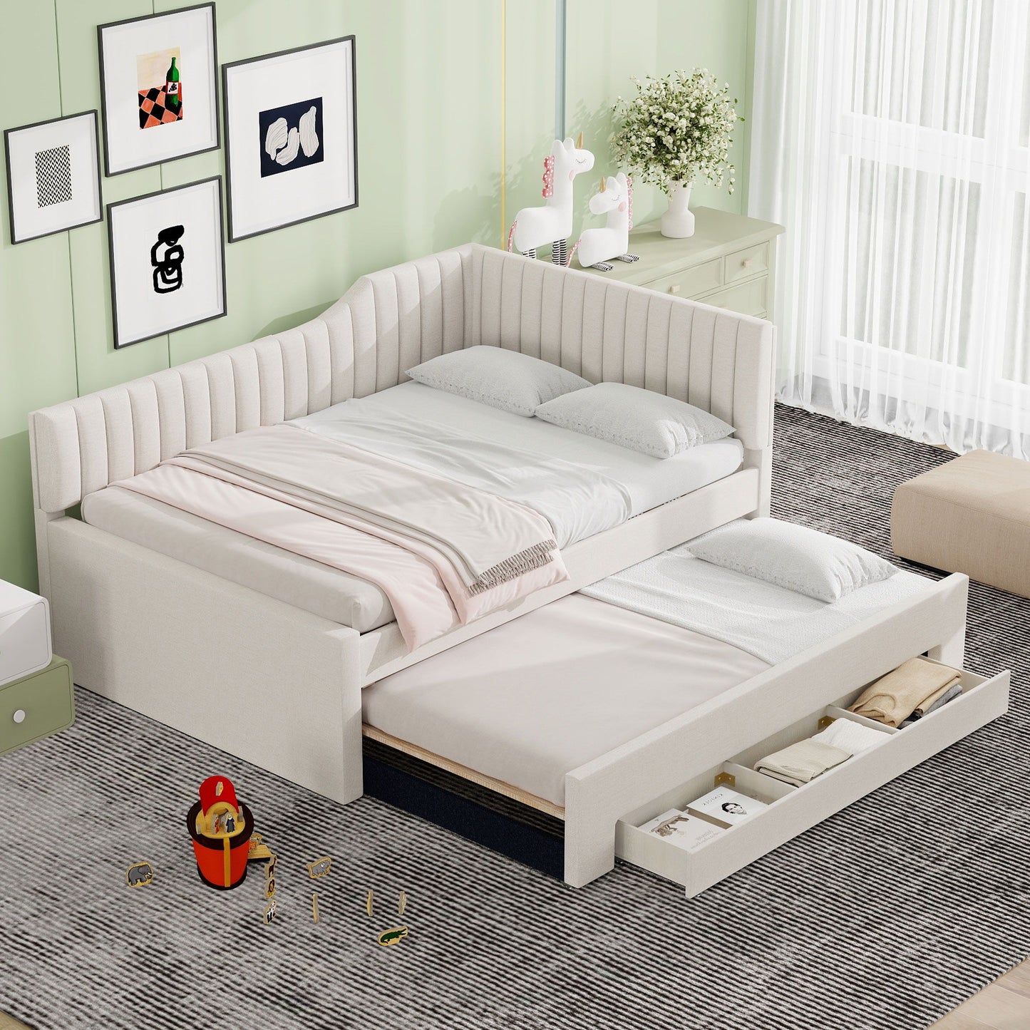 Upholstered Daybed With Trundle And 3 Drawers - The Sleep Loft - Online Mattress Showroom NYC
