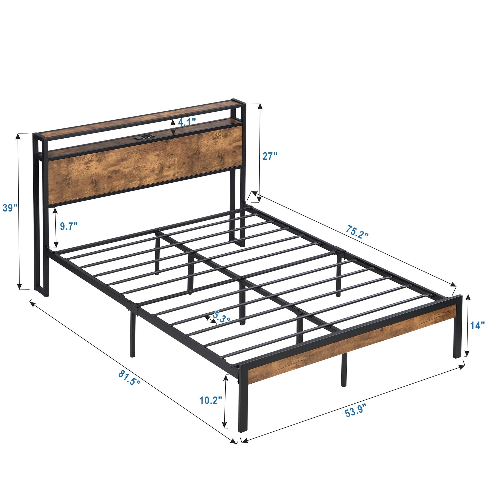 Metal Platform Bed Frame With Wooden Headboard And Footboard With USB Liner, LED Lights, No Box Spring Needed, Large Under Bed Storage - The Sleep Loft - Online Mattress Showroom NYC