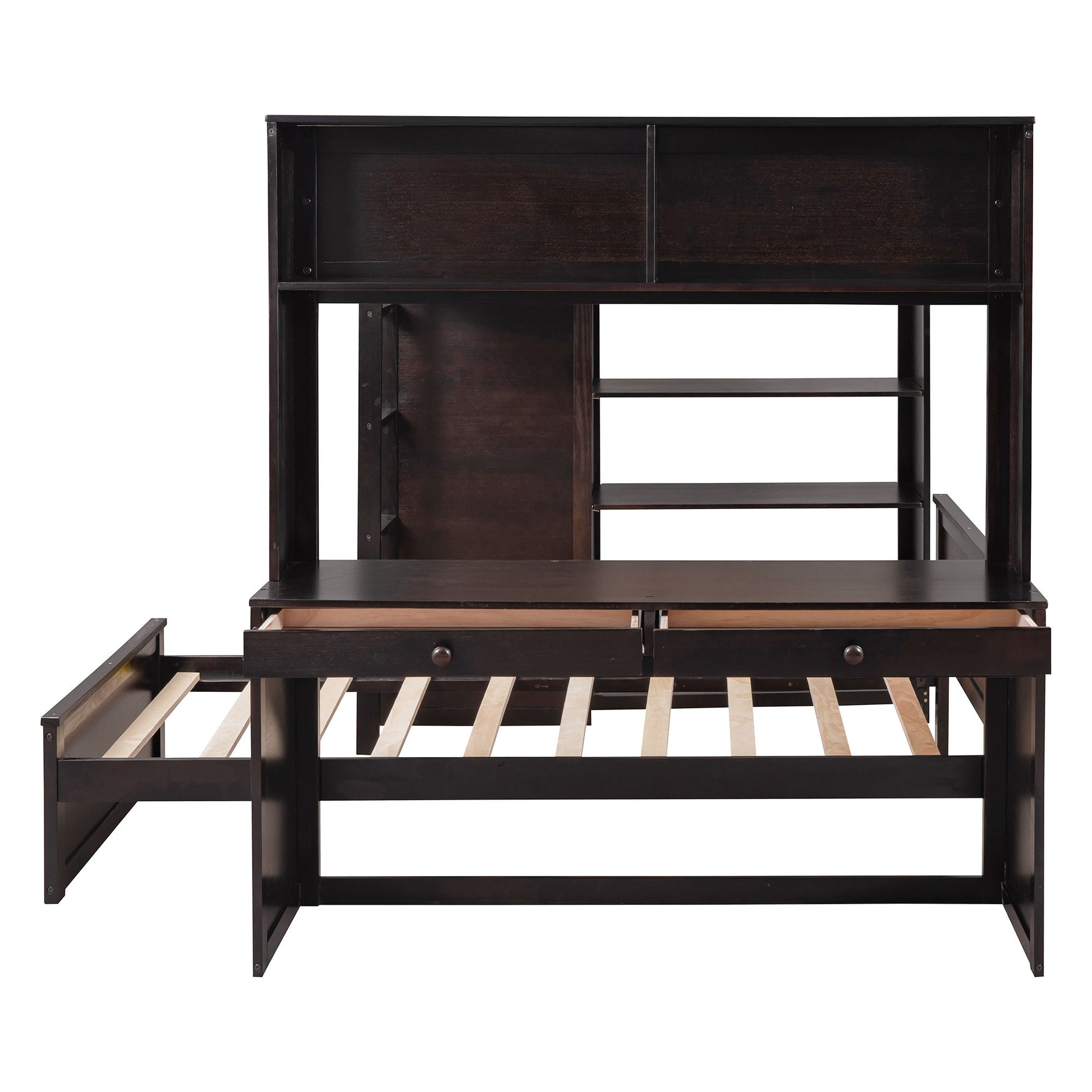 Loft Bed With A Twin Size Standalone Bed, Shelves, Desk, And Wardrobe - The Sleep Loft - Online Mattress Showroom NYC