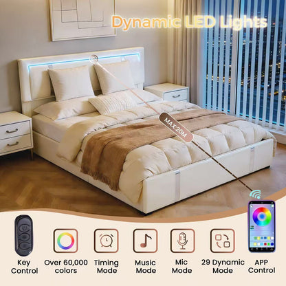 Upholstered Platform Bed Frame With Adjustable LED Headboard, USB C-Charging, Hydraulic Lift - The Sleep Loft - Online Mattress Showroom NYC