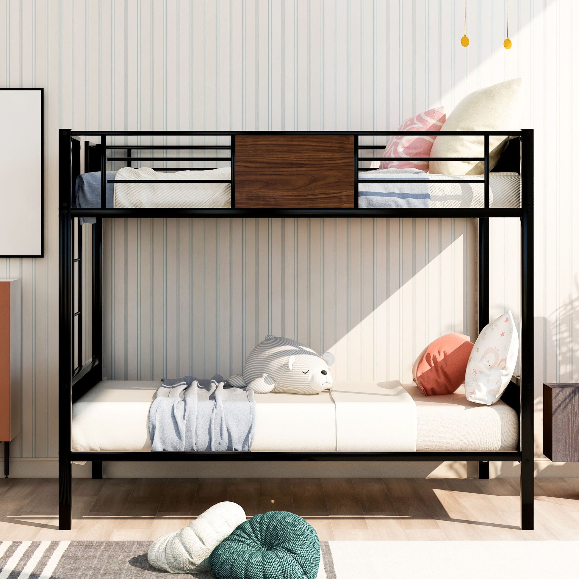 Full Over Full Bunk Bed Modern Style Steel Frame Bunk Bed With Safety Rail, Built-In Ladder For Bedroom - Brown - The Sleep Loft - Online Mattress Showroom NYC