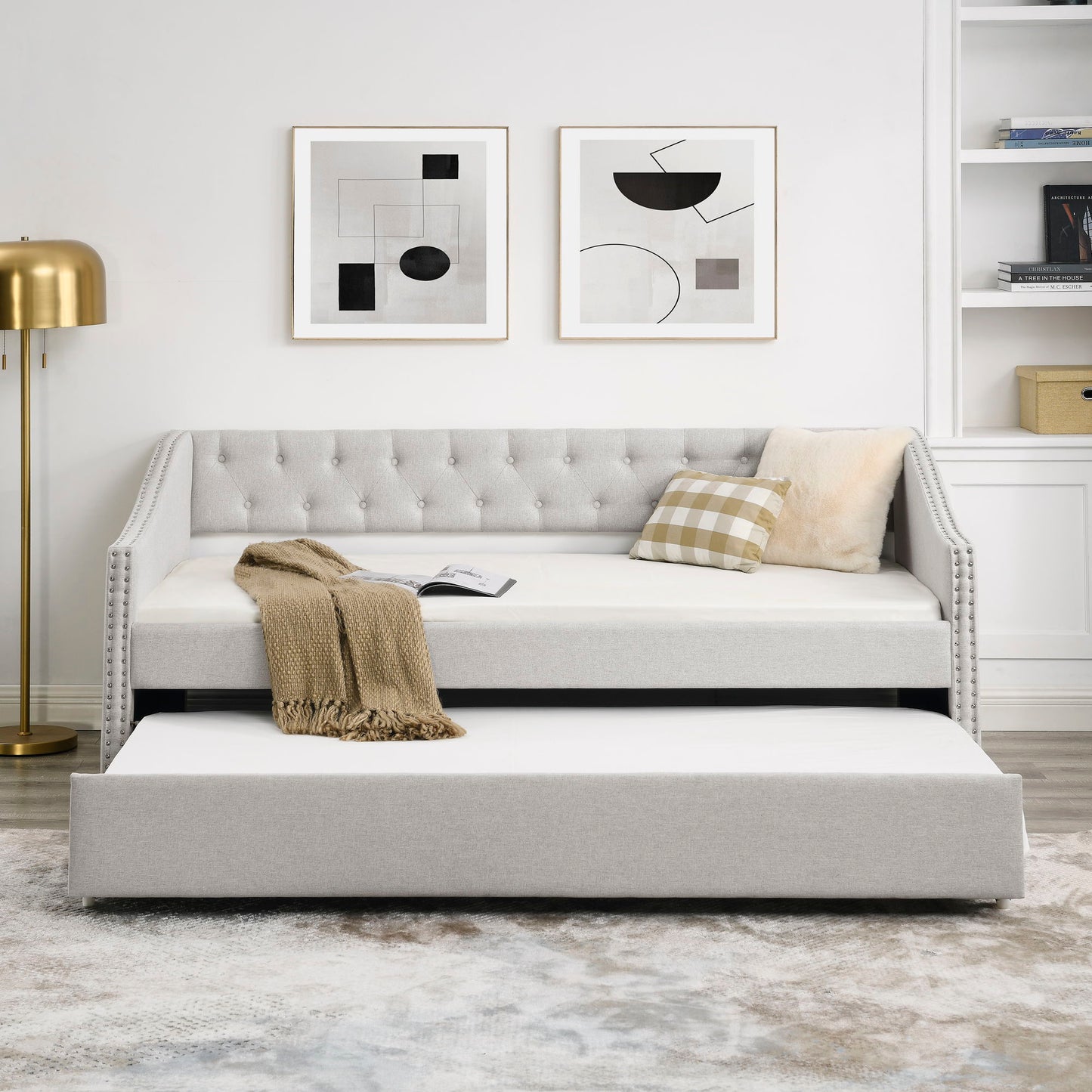 Upholstered Tufted Daybed With Drawers, Waved Arms - The Sleep Loft - Online Mattress Showroom NYC