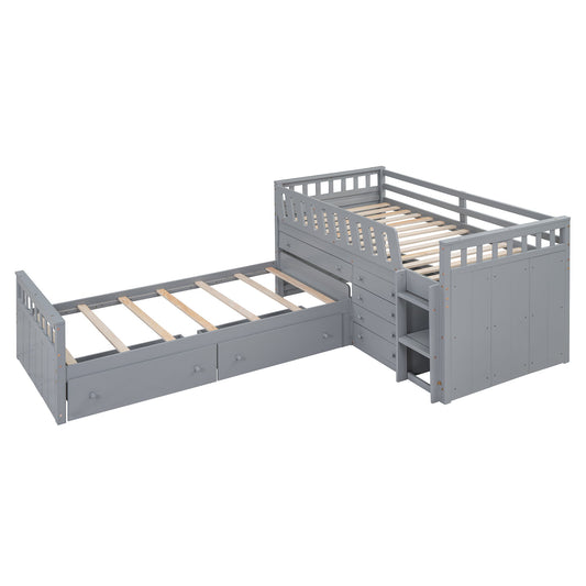 Loft Platform Bed With 7 Drawers And Full Guardrails, Modern L Shaped Space Savin - The Sleep Loft - Online Mattress Showroom NYC