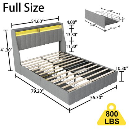 Bed With LED Lights, 4 Drawers, Winged Headboard Upholstered - The Sleep Loft - Online Mattress Showroom NYC