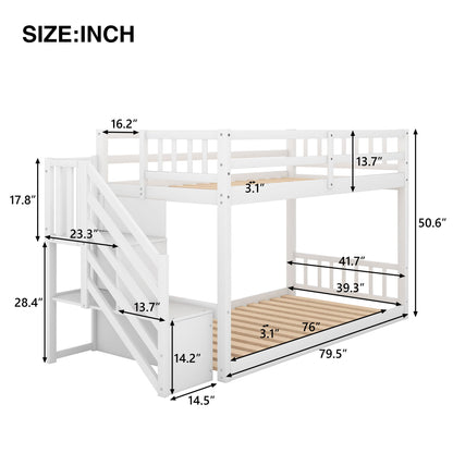 Twin Over Twin Floor Bunk Bed, Ladder With Storage - The Sleep Loft - Online Mattress Showroom NYC