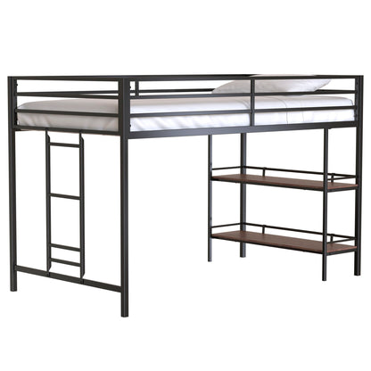 Adam - Twin Loft Bunk Bed With Cinnamon Wood Shelf - Black - The Sleep Loft - Online Mattress Showroom NYC