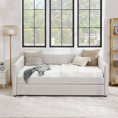Upholstered Daybed With Trundle With Vertical Stripes - The Sleep Loft - Online Mattress Showroom NYC