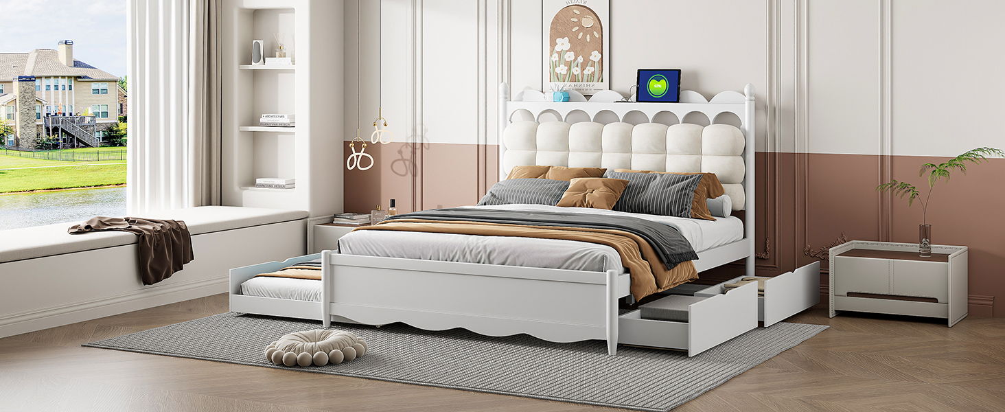 Storage Platform Bed, With 2 Big Drawers, Trundle, One Set Of Sockets & USB Ports - The Sleep Loft - Online Mattress Showroom NYC