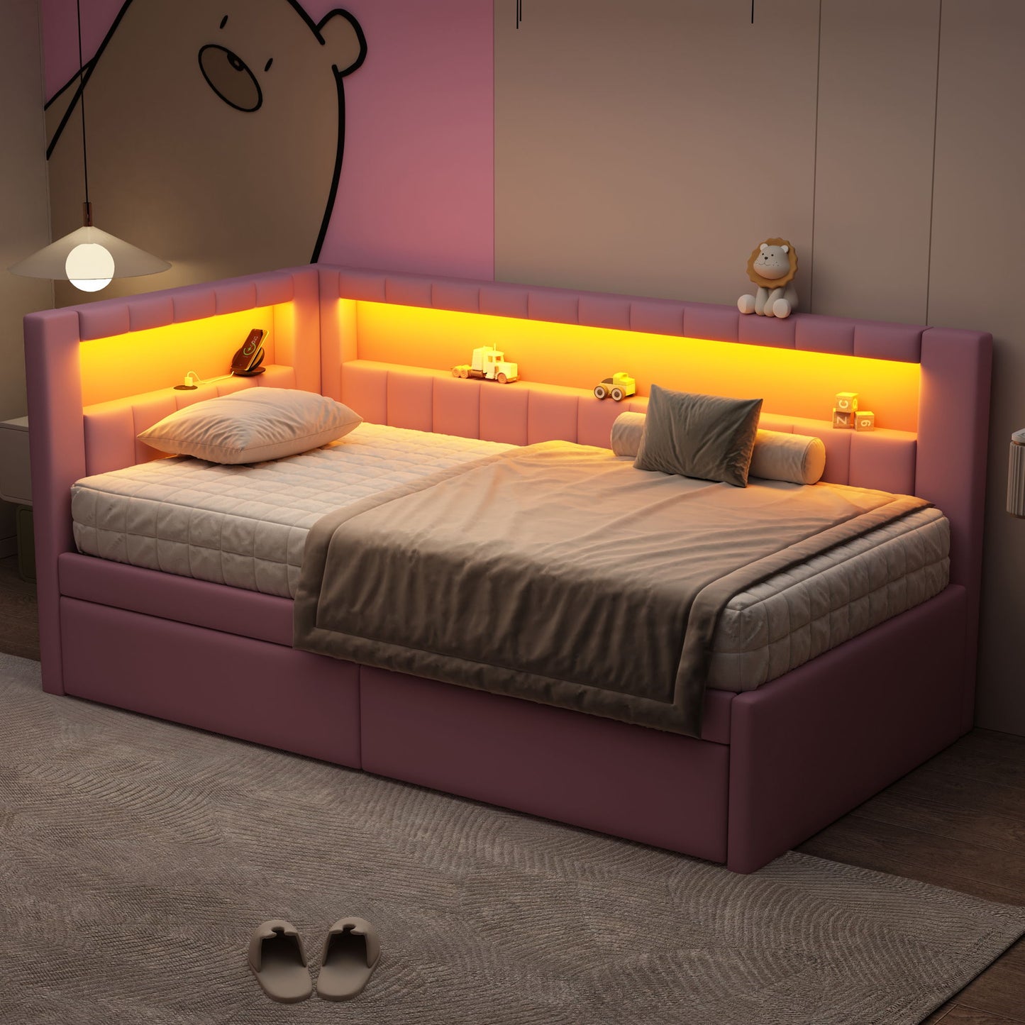 Upholstered Platform Bed With USB Ports And LED Belt - The Sleep Loft - Online Mattress Showroom NYC