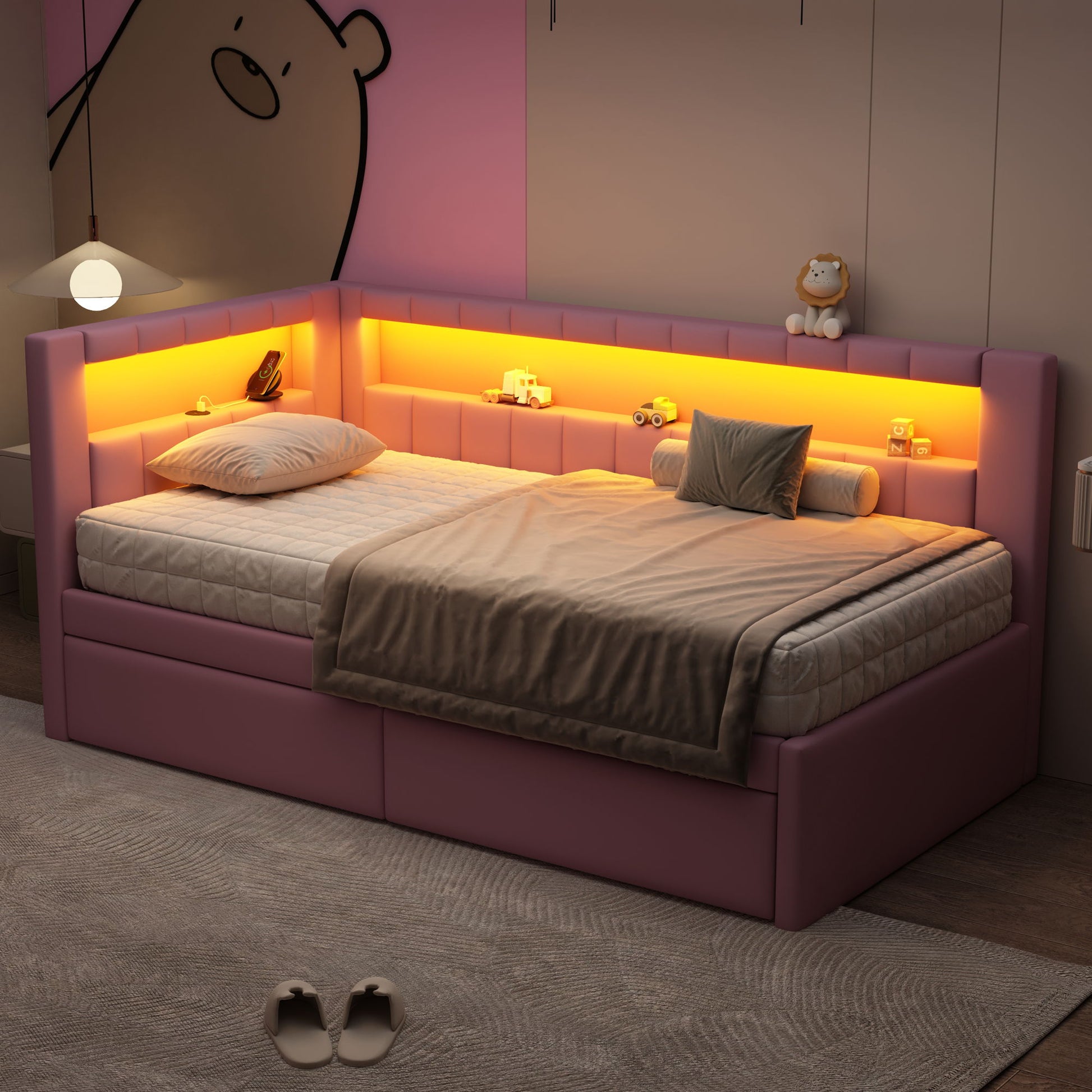 Upholstered Platform Bed With USB Ports And LED Belt - The Sleep Loft - Online Mattress Showroom NYC