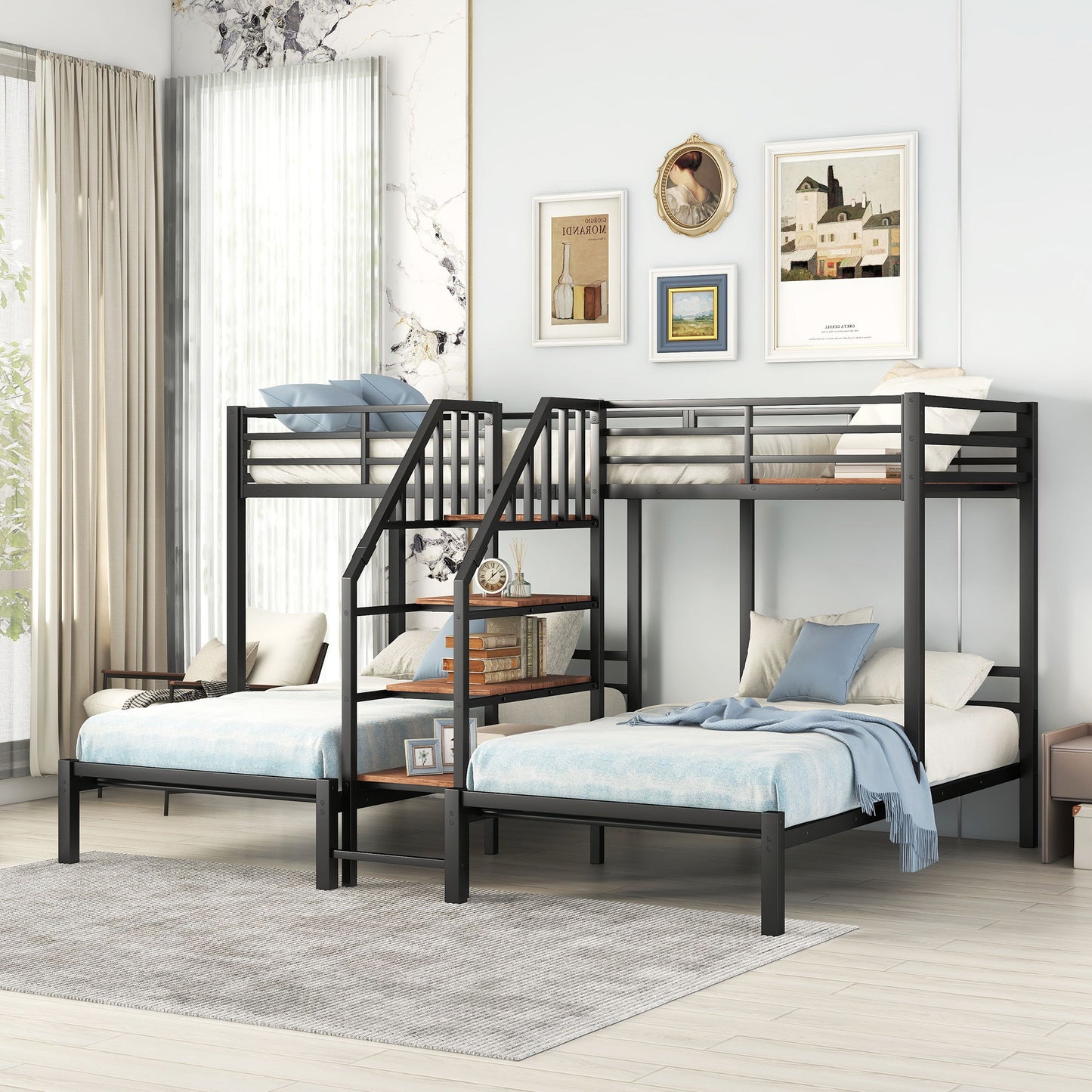Metal Bunk Bed With Storage Shelves Staircase - The Sleep Loft - Online Mattress Showroom NYC