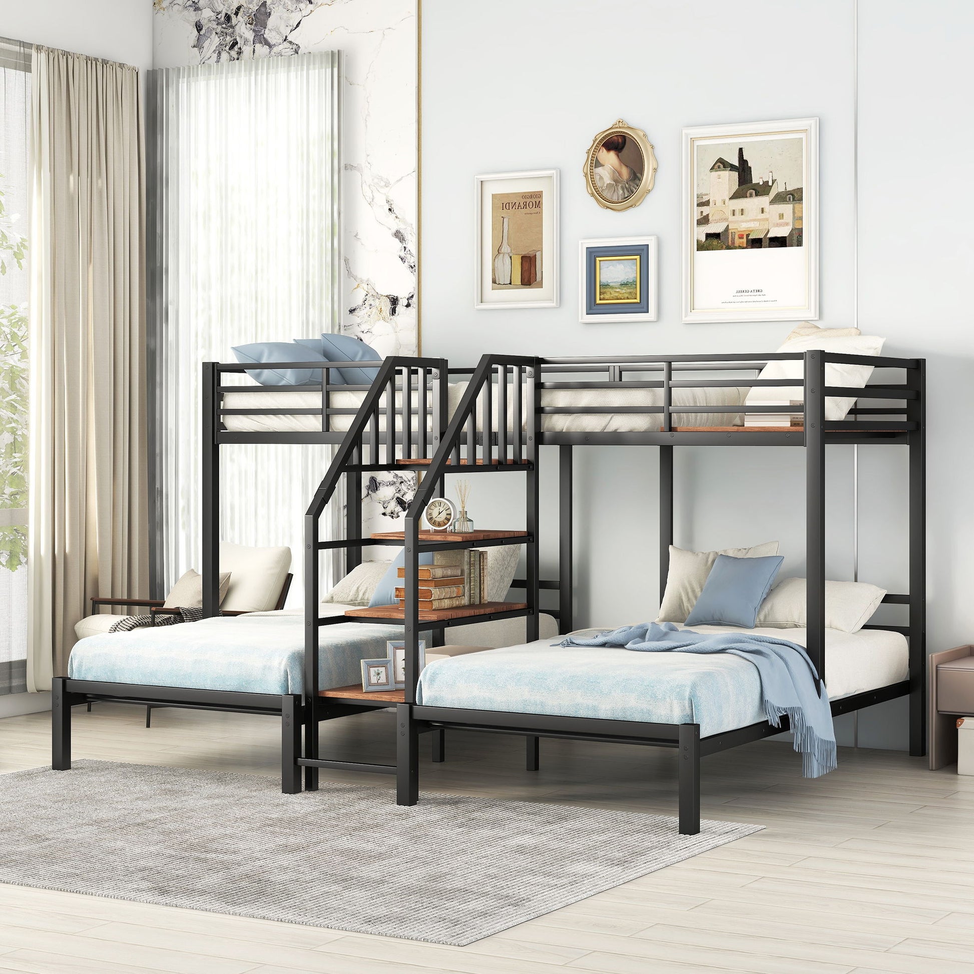 Metal Bunk Bed With Storage Shelves Staircase - The Sleep Loft - Online Mattress Showroom NYC