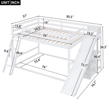 Bunk Bed With Ladder, Slide, And Shelves Pine Wood - The Sleep Loft - Online Mattress Showroom NYC