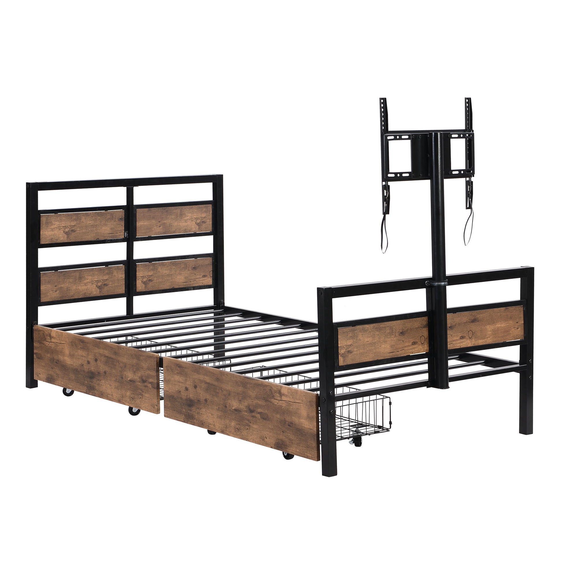 Twin Size Platform Bed With Headboard And Footboard, 2 Storage Drawers And Rotatable TV Stand - Black - The Sleep Loft - Online Mattress Showroom NYC