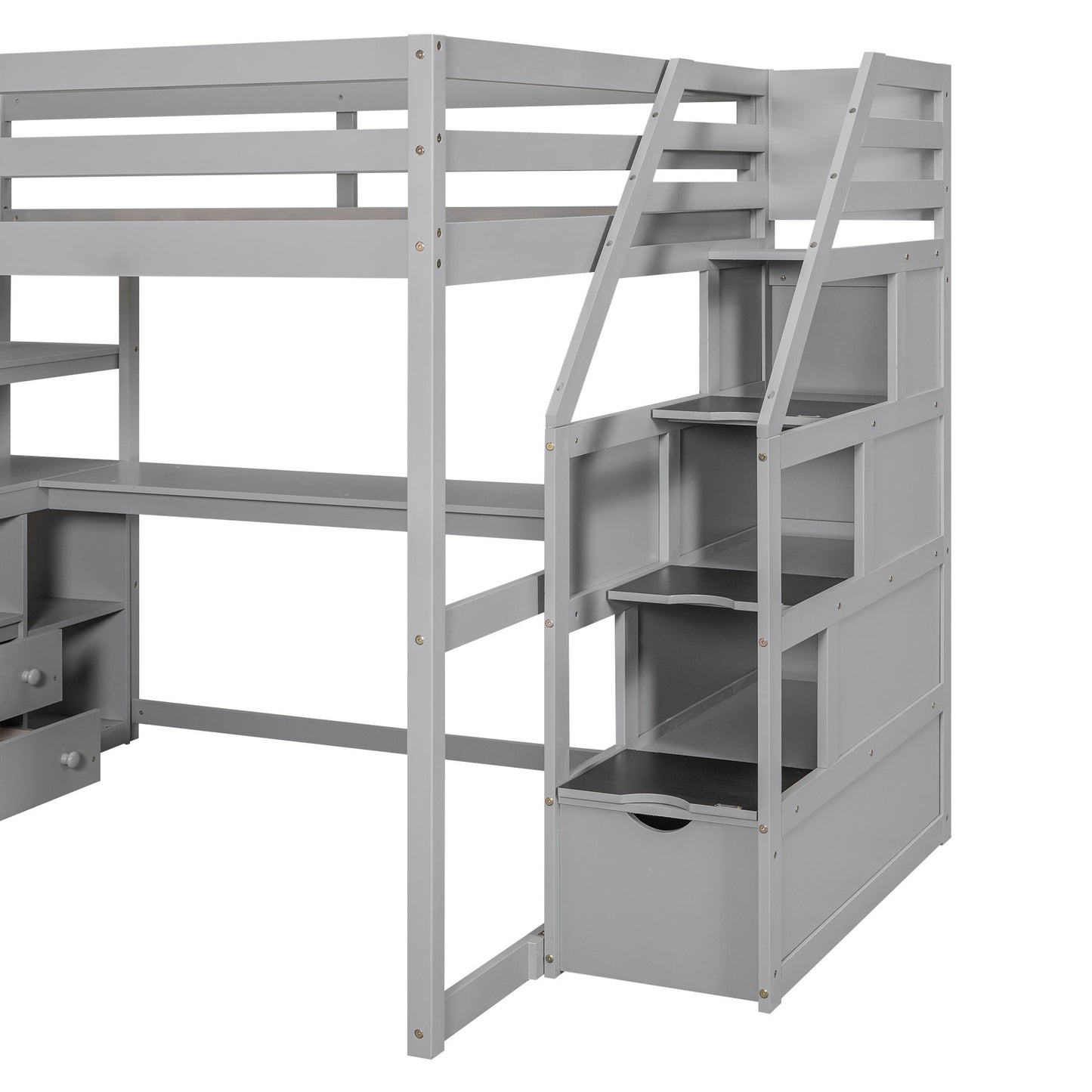 Loft Bed With Desk, Shelves, 2 Drawers, Storage Staircase - The Sleep Loft - Online Mattress Showroom NYC