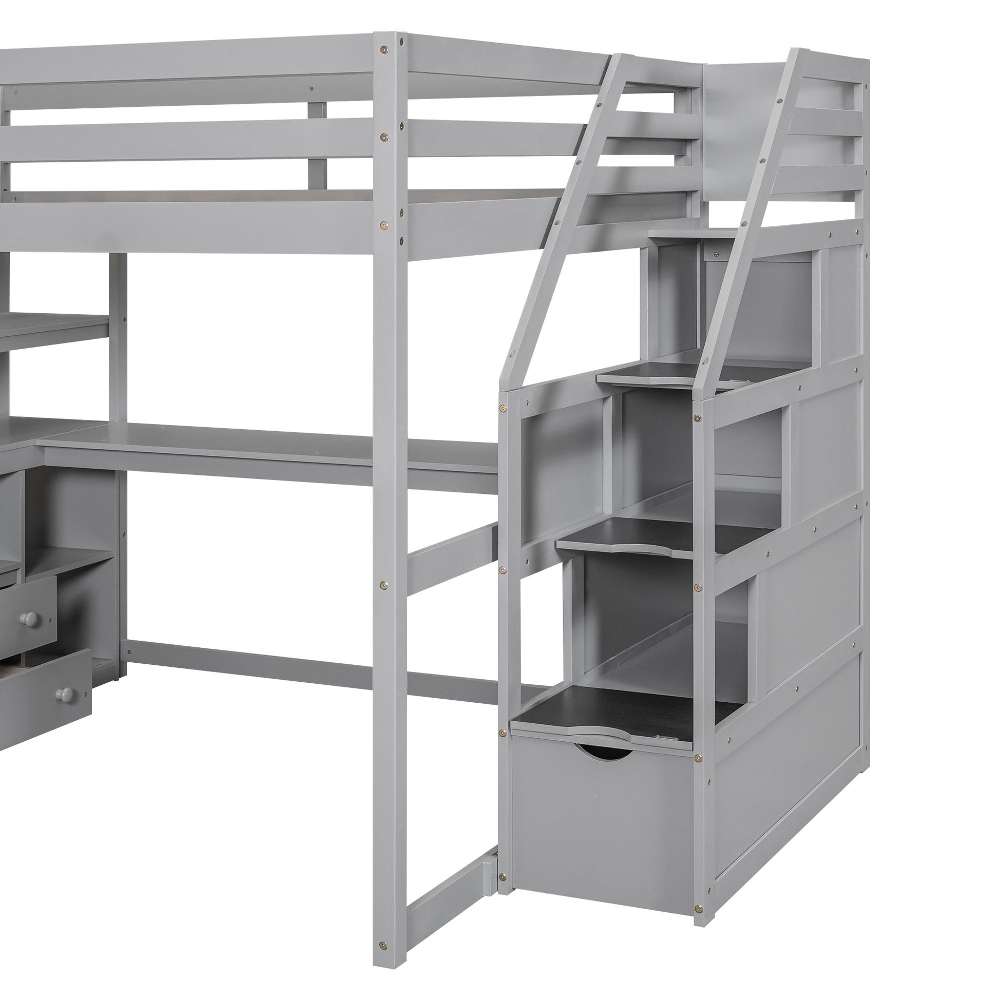 Loft Bed With Desk, Shelves, 2 Drawers, Storage Staircase - The Sleep Loft - Online Mattress Showroom NYC