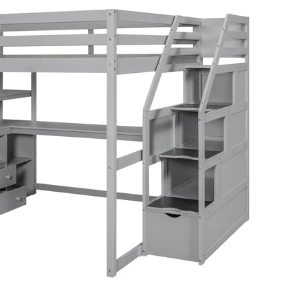 Loft Bed With Desk, Shelves, 2 Drawers, Storage Staircase - The Sleep Loft - Online Mattress Showroom NYC