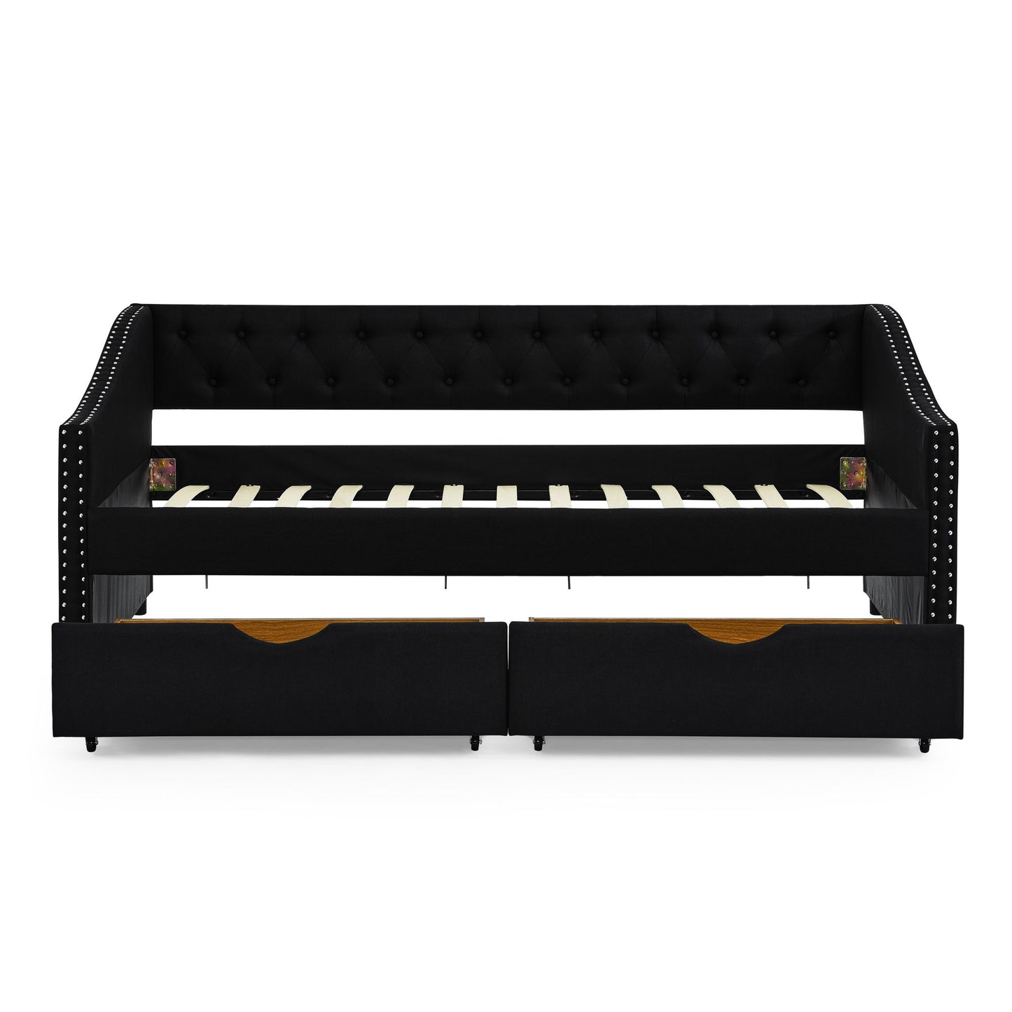 Upholstered Tufted Daybed With 2 Drawers, Waved Arms - The Sleep Loft - Online Mattress Showroom NYC