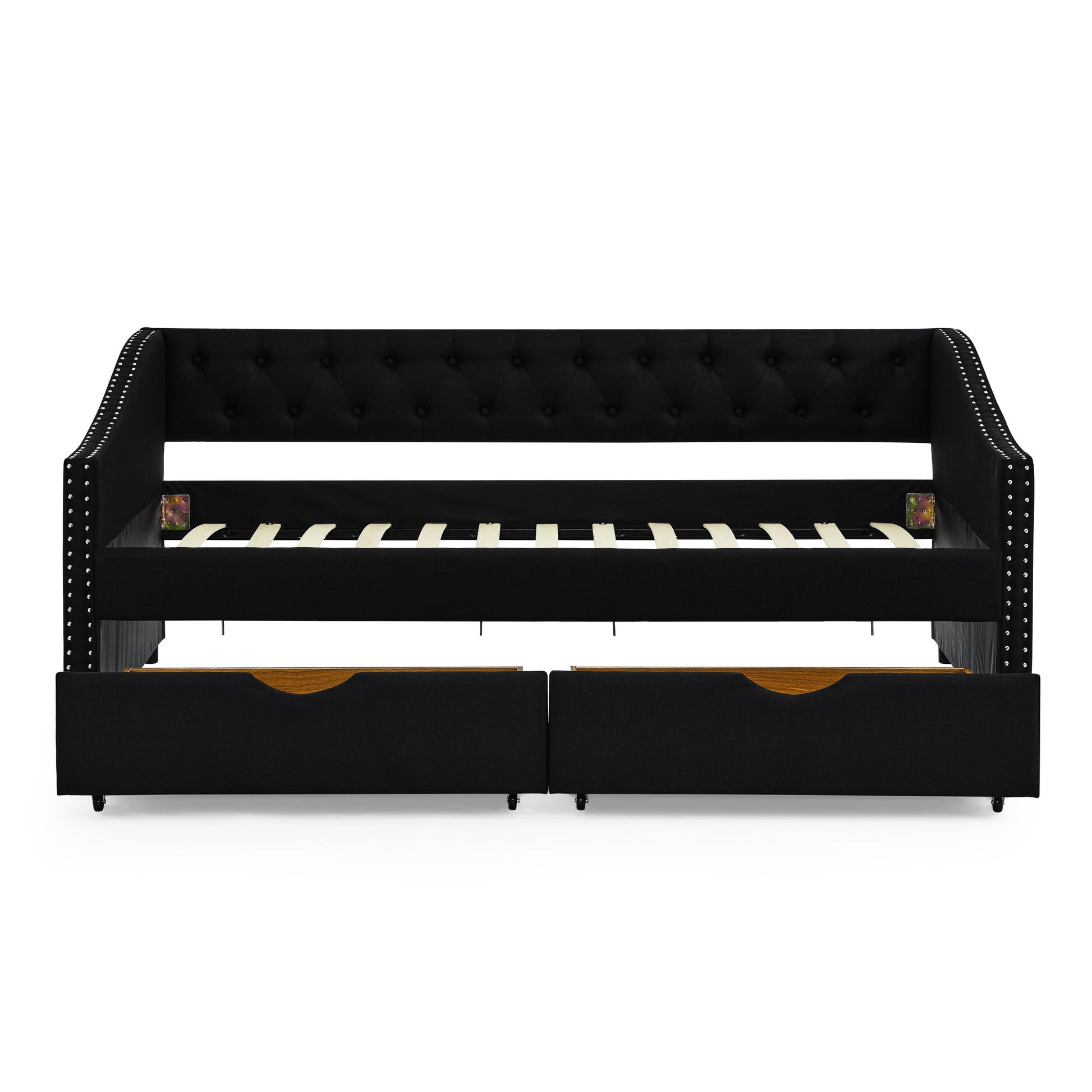 Upholstered Tufted Daybed With 2 Drawers, Waved Arms - The Sleep Loft - Online Mattress Showroom NYC