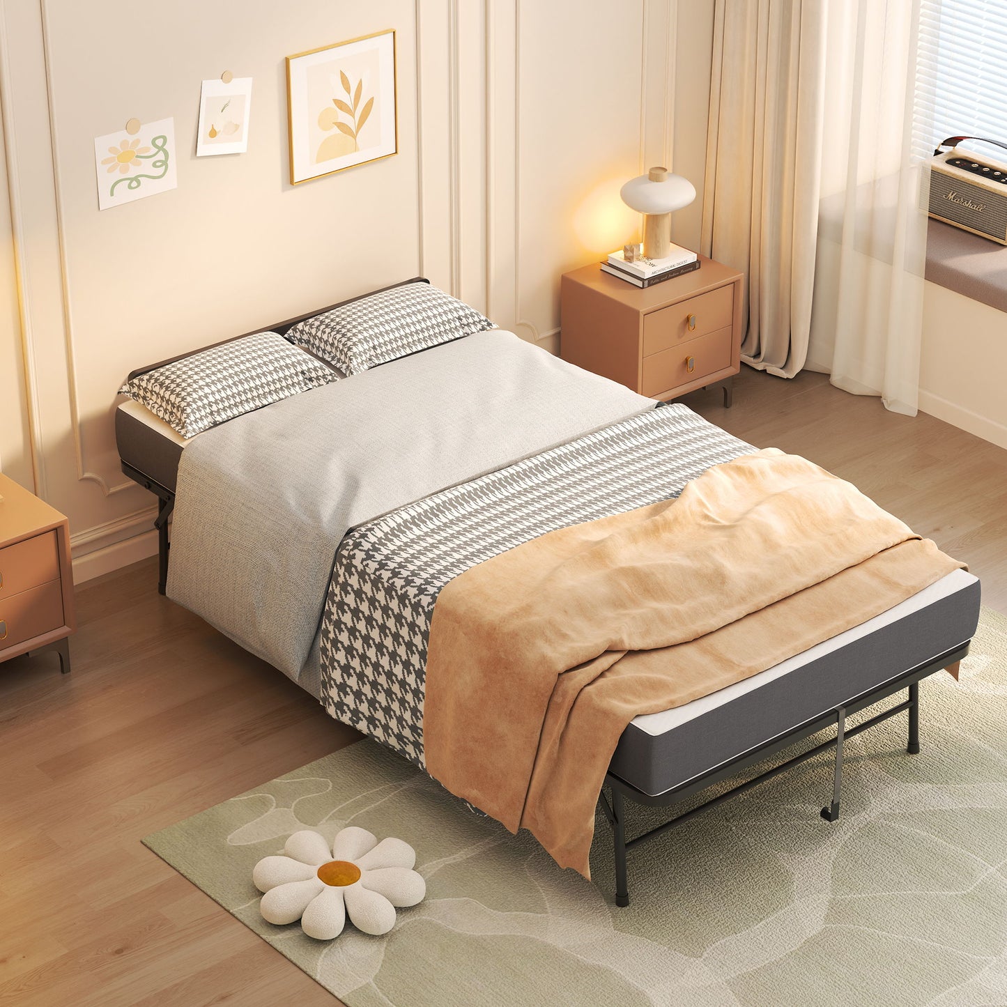 Twin Adjustable Headboard Folding Bed With Memory Foam Mattress, Heavy-Duty Frame Cot For Tall People, Portable Guest On Wheels - Black - The Sleep Loft - Online Mattress Showroom NYC