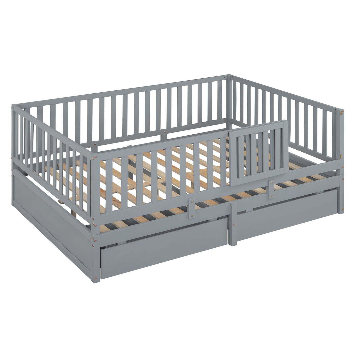 Daybed With Fence Guardrails And 2 Drawers, Split Into Independent Floor Bed & Daybed - The Sleep Loft - Online Mattress Showroom NYC