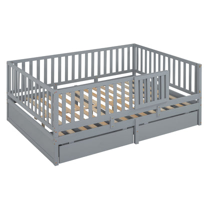 Daybed With Fence Guardrails And 2 Drawers, Split Into Independent Floor Bed & Daybed - The Sleep Loft - Online Mattress Showroom NYC