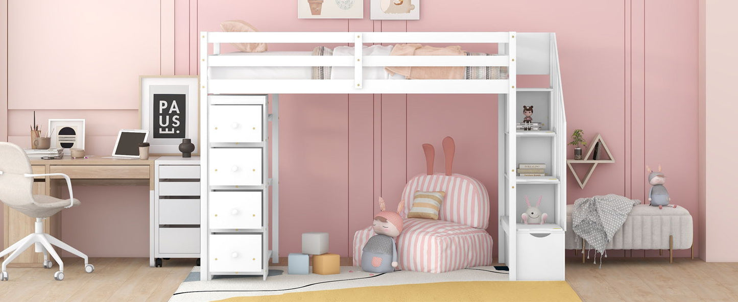 Loft Bed With Storage Drawers And Stairs With Shelves - The Sleep Loft - Online Mattress Showroom NYC