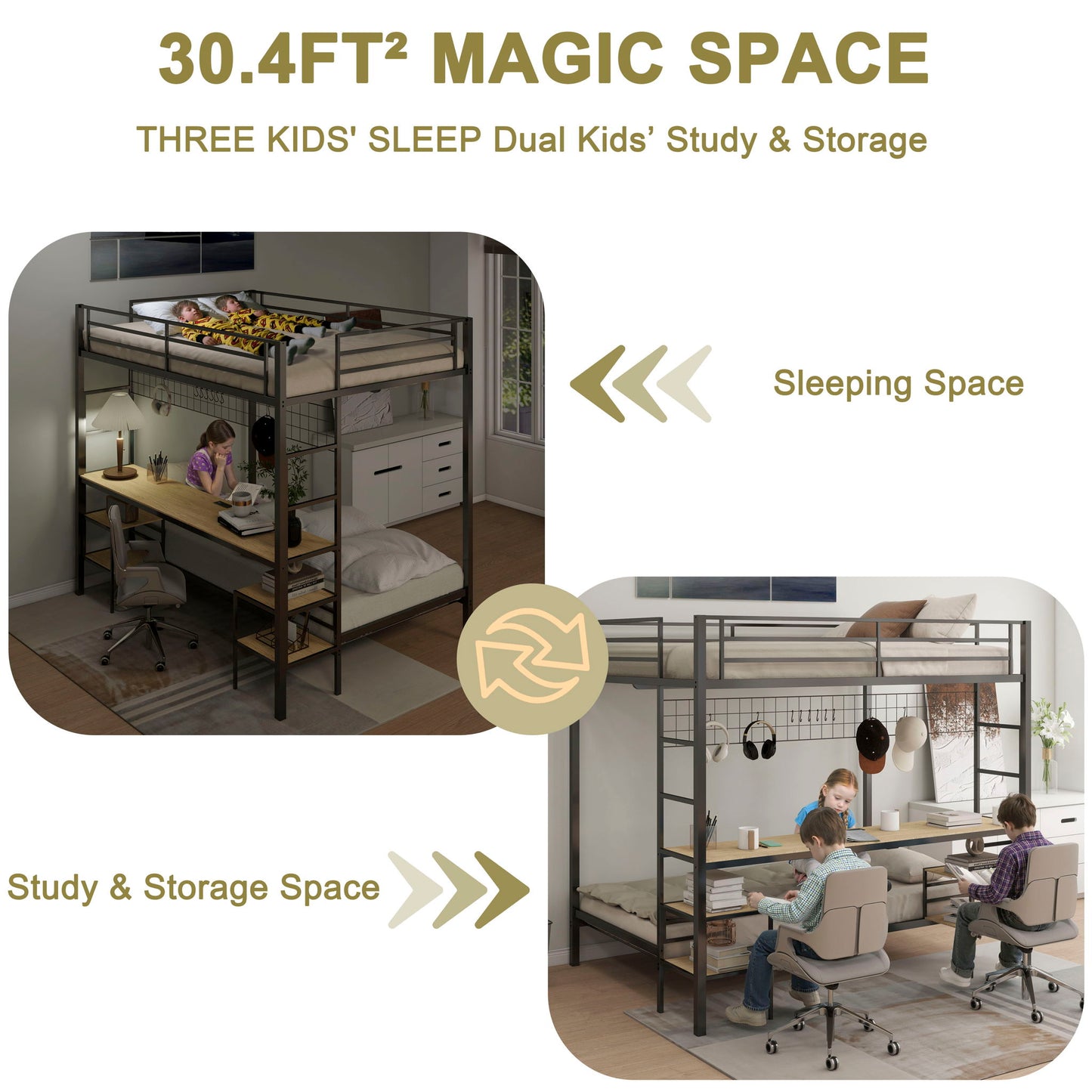 Ethan - Bunk Bed With Desk, Charging Station, Storage Shelves - The Sleep Loft - Online Mattress Showroom NYC
