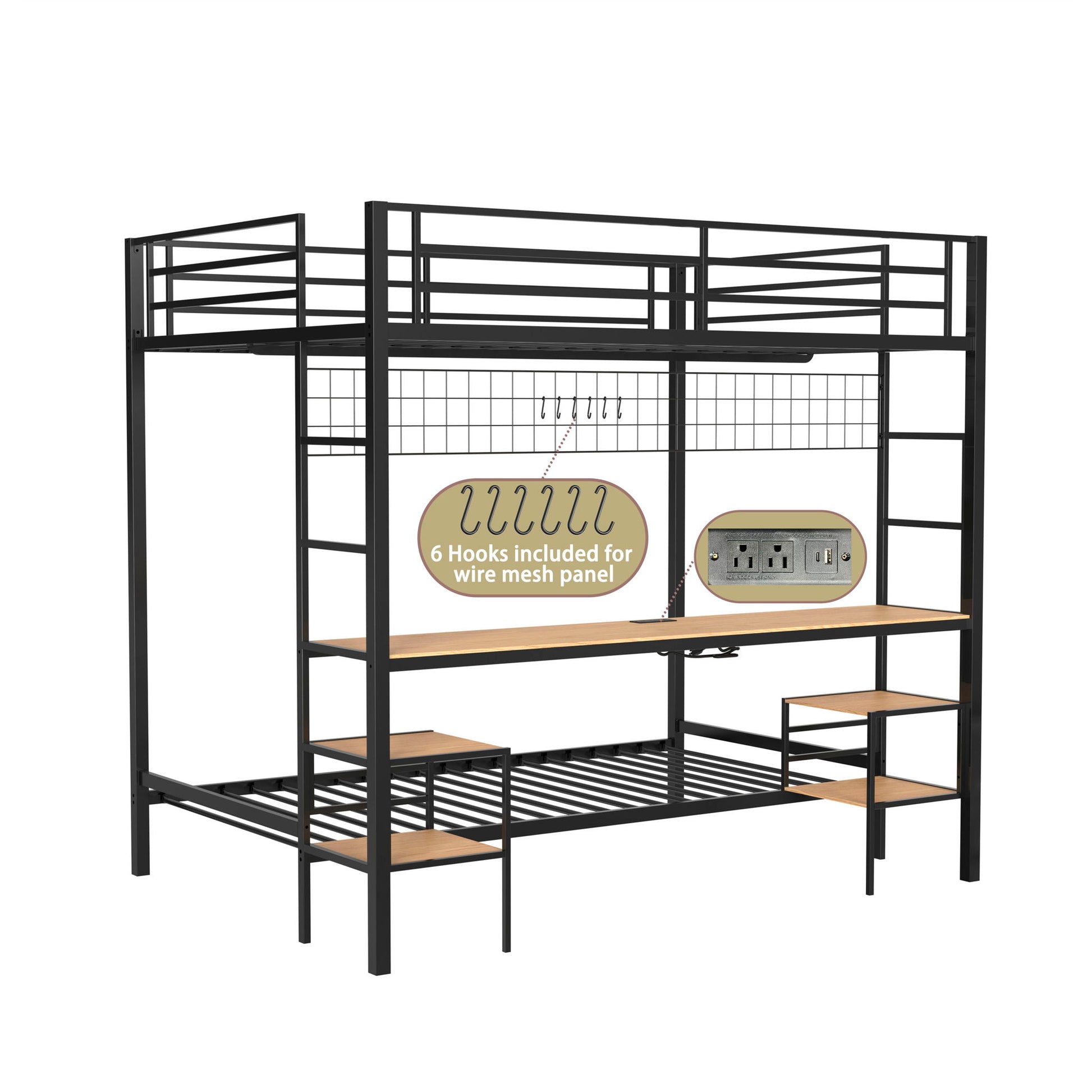 Ethan - Bunk Bed With Desk, Charging Station, Storage Shelves - The Sleep Loft - Online Mattress Showroom NYC