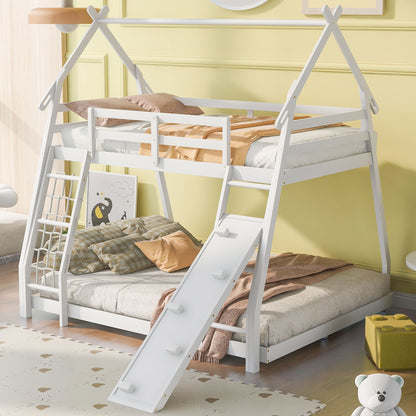 Twin Over Queen House Bunk Bed With Climbing Nets And Climbing Ramp - The Sleep Loft - Online Mattress Showroom NYC