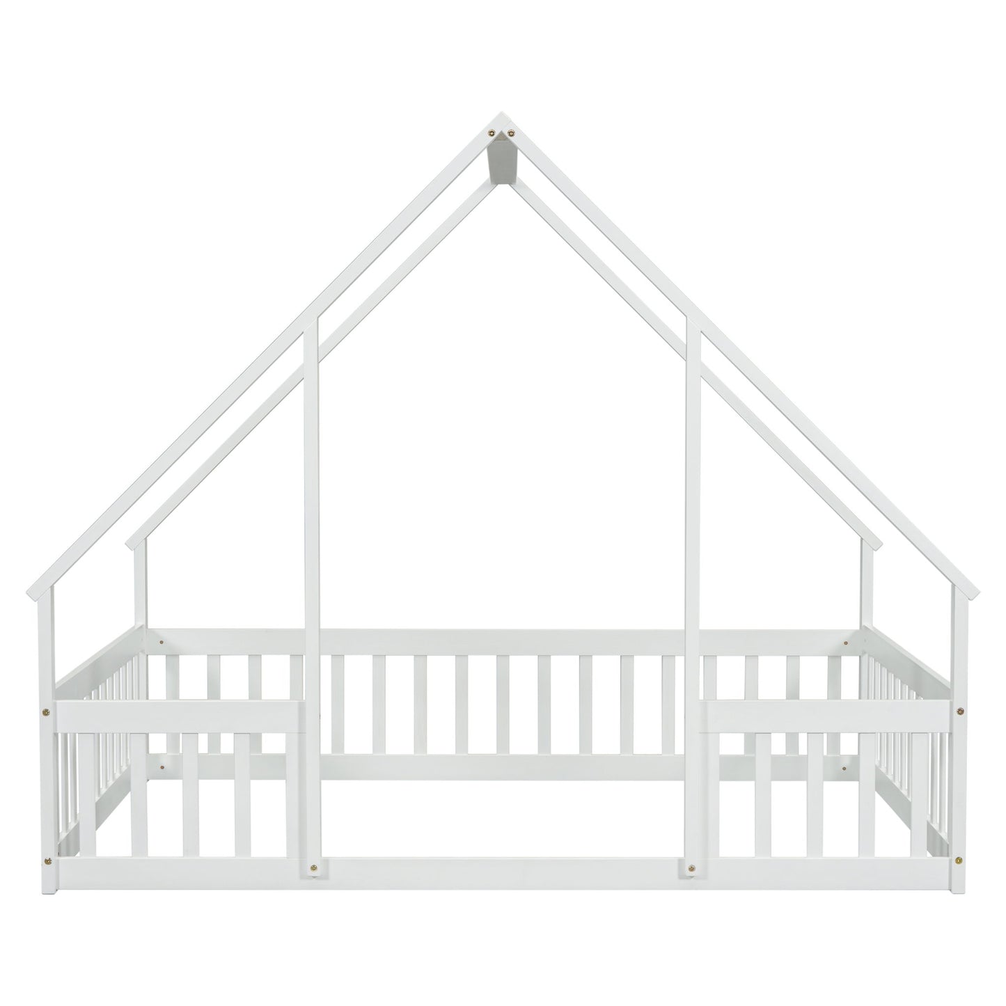 Wood House-Shaped Floor Bed With Fence, Guardrails - The Sleep Loft - Online Mattress Showroom NYC