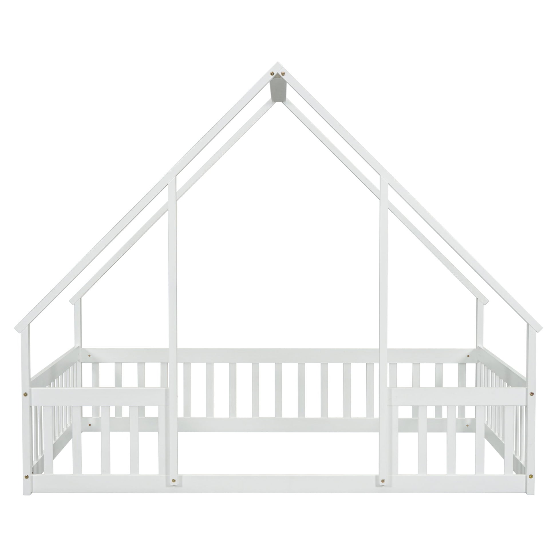 Wood House-Shaped Floor Bed With Fence, Guardrails - The Sleep Loft - Online Mattress Showroom NYC