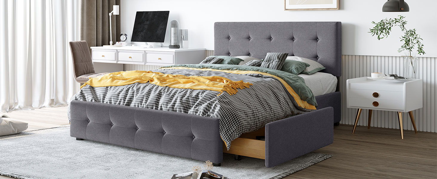 Upholstered Platform Bed With Classic Headboard And Drawers, No Box Spring Needed - The Sleep Loft - Online Mattress Showroom NYC