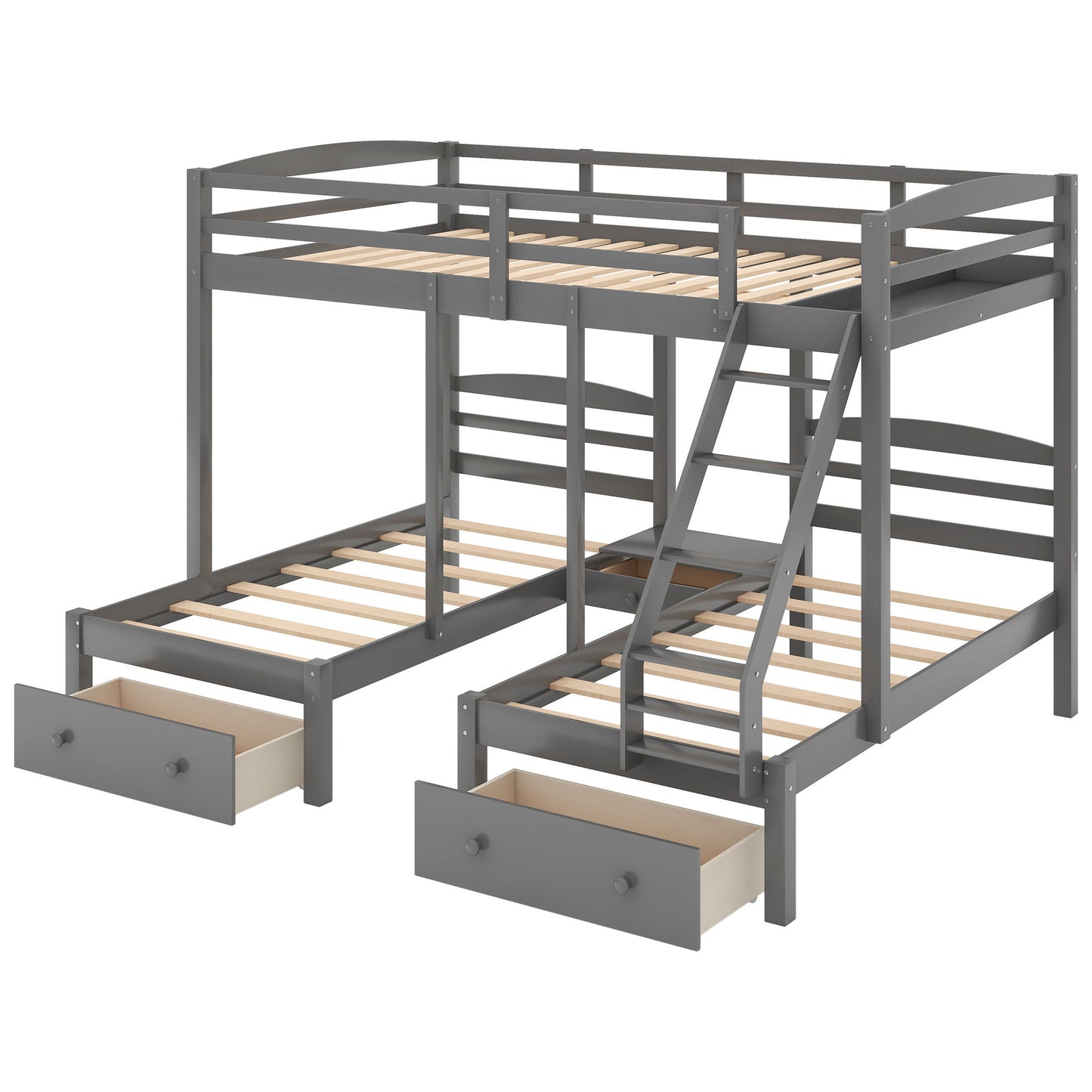 Full Over Twin & Twin Bunk Bed, Triple Bunk Bed With Drawers - Gray - The Sleep Loft - Online Mattress Showroom NYC